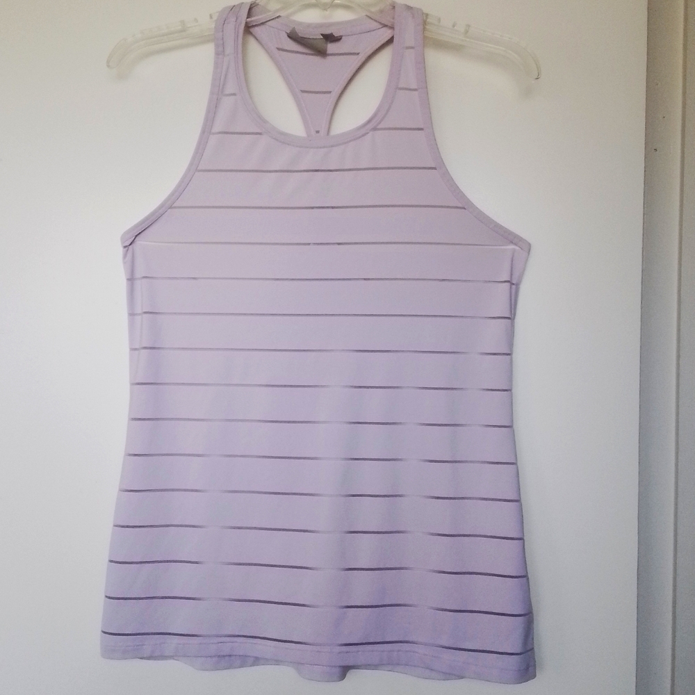 Athleta Light Purple Stripe Mesh High Neck Chi Athletic Tank Top Size Small